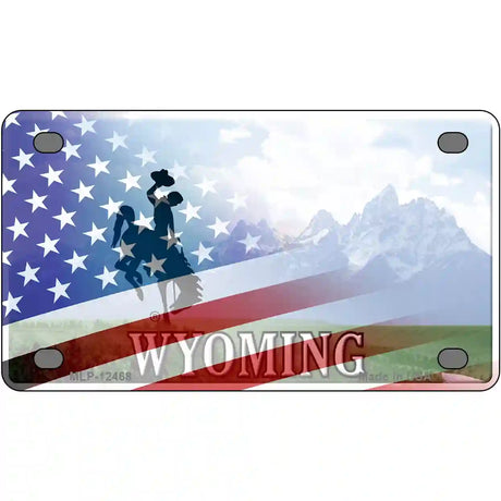 Wyoming Cowboy Plate American Flag Novelty Metal License Plate 4" x 2.2" (MLP)