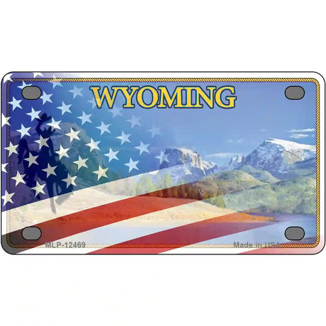 Wyoming with American Flag Novelty Metal License Plate LP-12469 4" x 2.2" (MLP)