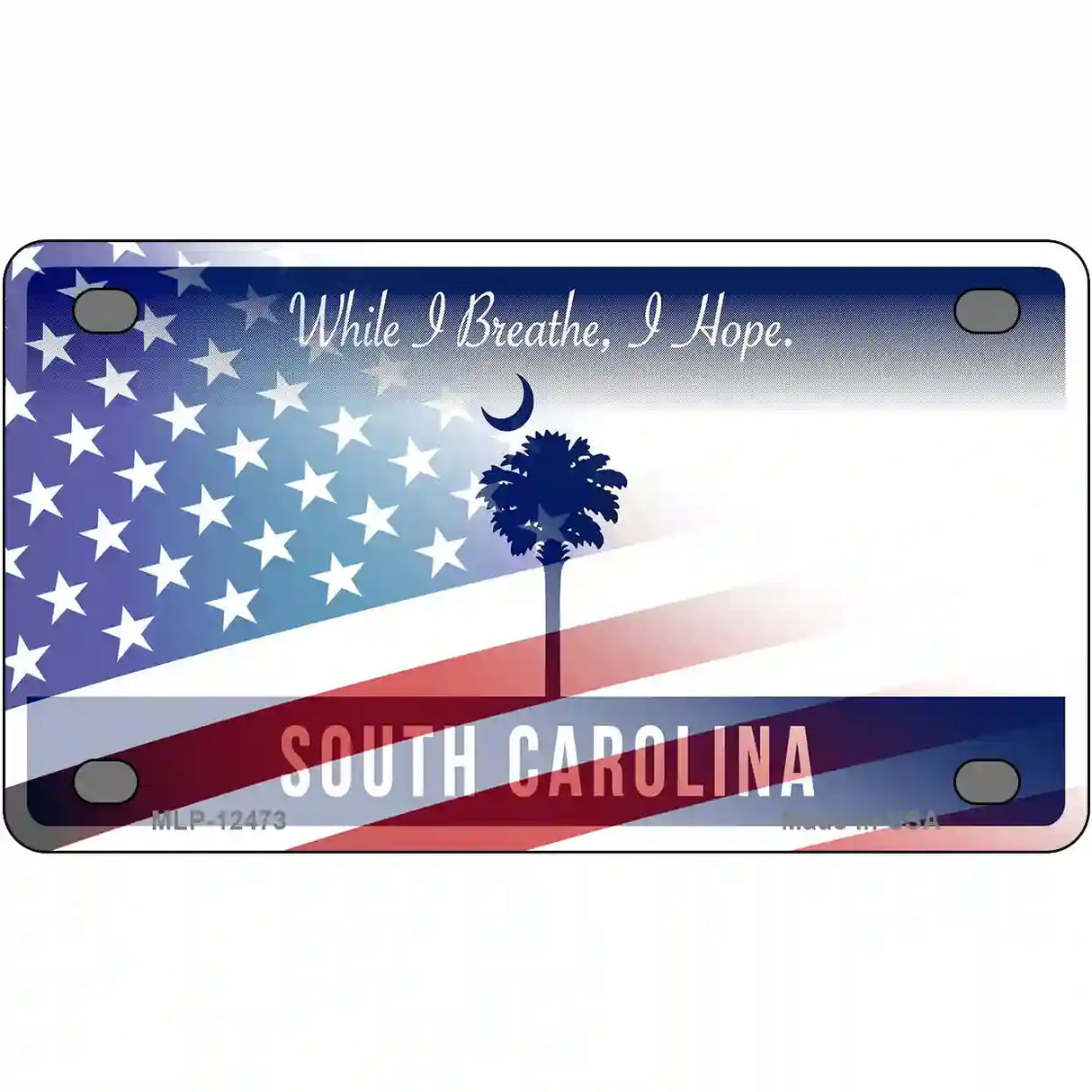 South Carolina with American Flag Novelty Metal License Plate LP-12473 4" x 2.2" (MLP)