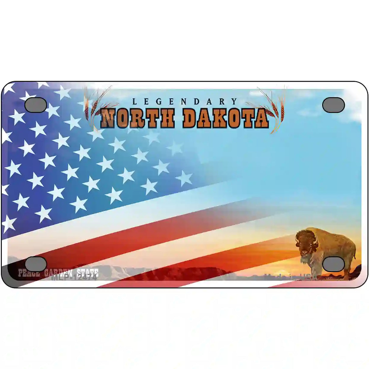 North Dakota with American Flag Novelty Metal License Plate LP-12474 4" x 2.2" (MLP)