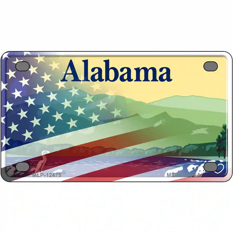 Alabama with American Flag Novelty Metal License Plate LP-12475 4" x 2.2" (MLP)