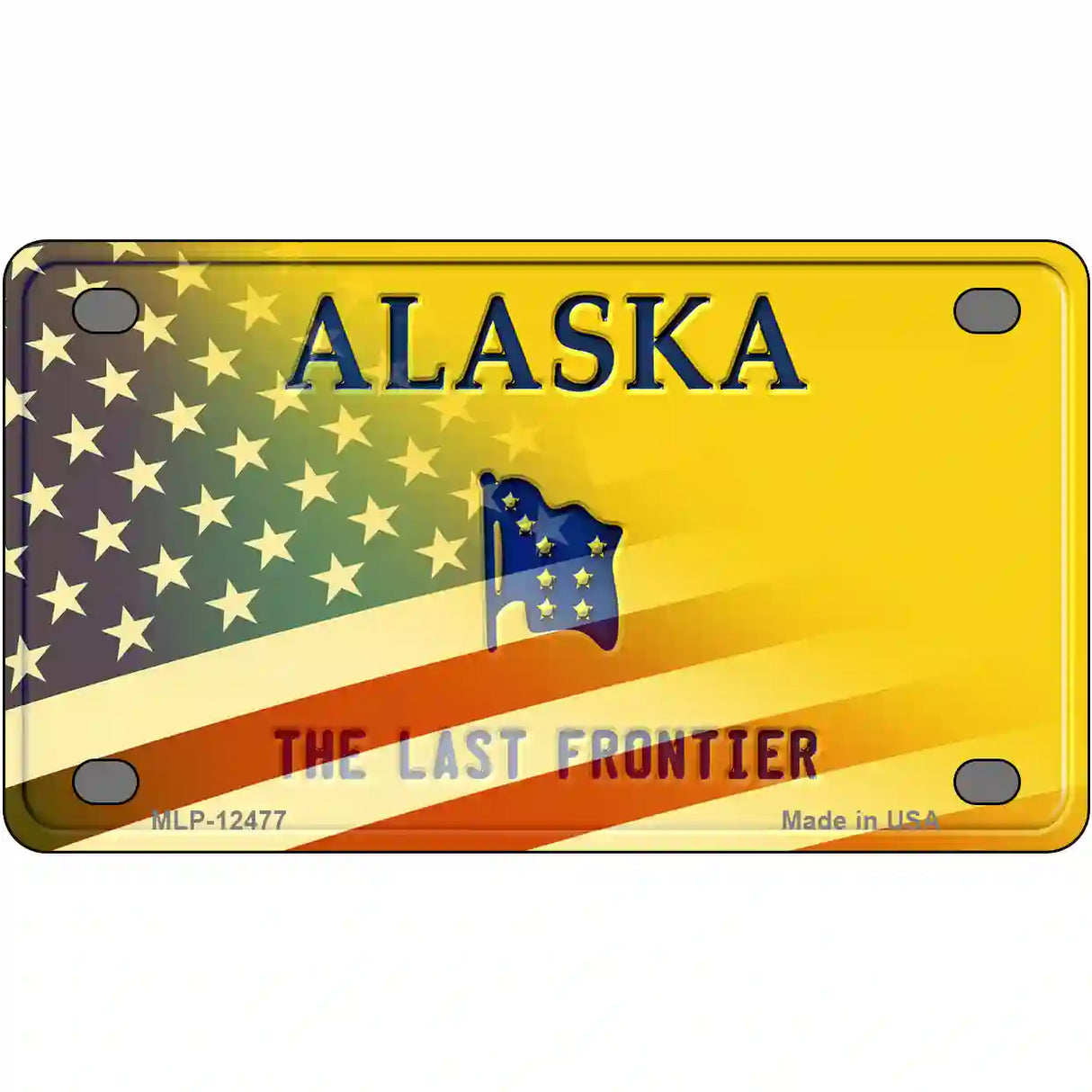 Alaska with American Flag Novelty Metal License Plate LP-12477 4" x 2.2" (MLP)