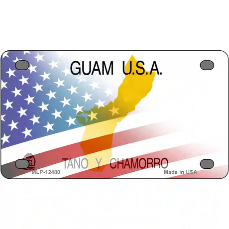 Guam with American Flag Novelty Metal License Plate 4" x 2.2" (MLP)