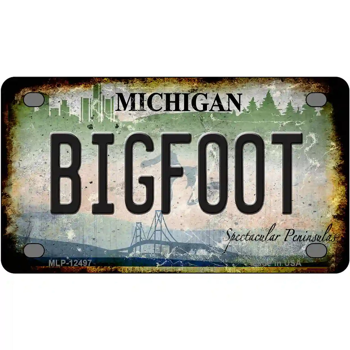 Bigfoot Michigan Novelty Metal License Plate 4" x 2.2" (MLP)