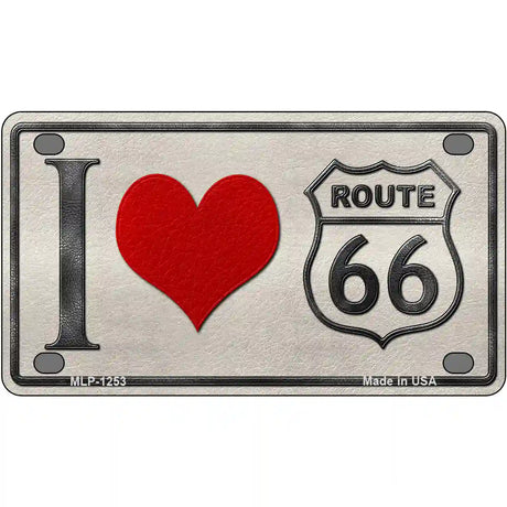 I Love Route 66 Novelty Metal License Plate 4" x 2.2" (MLP)