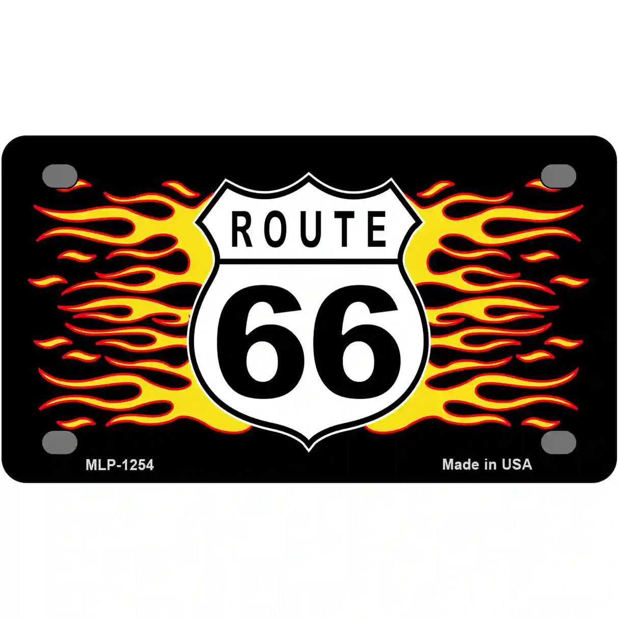 Route 66 Flames Novelty Metal License Plate 4" x 2.2" (MLP)