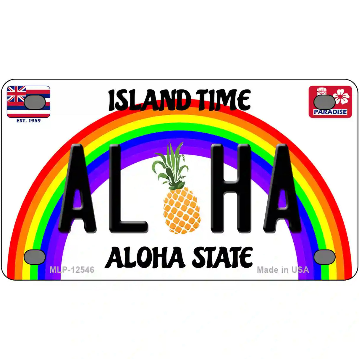 Aloha Pineapple Hawaii Novelty Metal License Plate 4" x 2.2" (MLP)