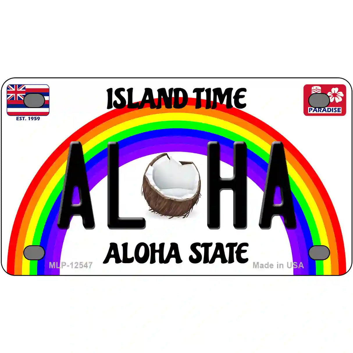 Aloha Coconut Hawaii Novelty Metal License Plate 4" x 2.2" (MLP)