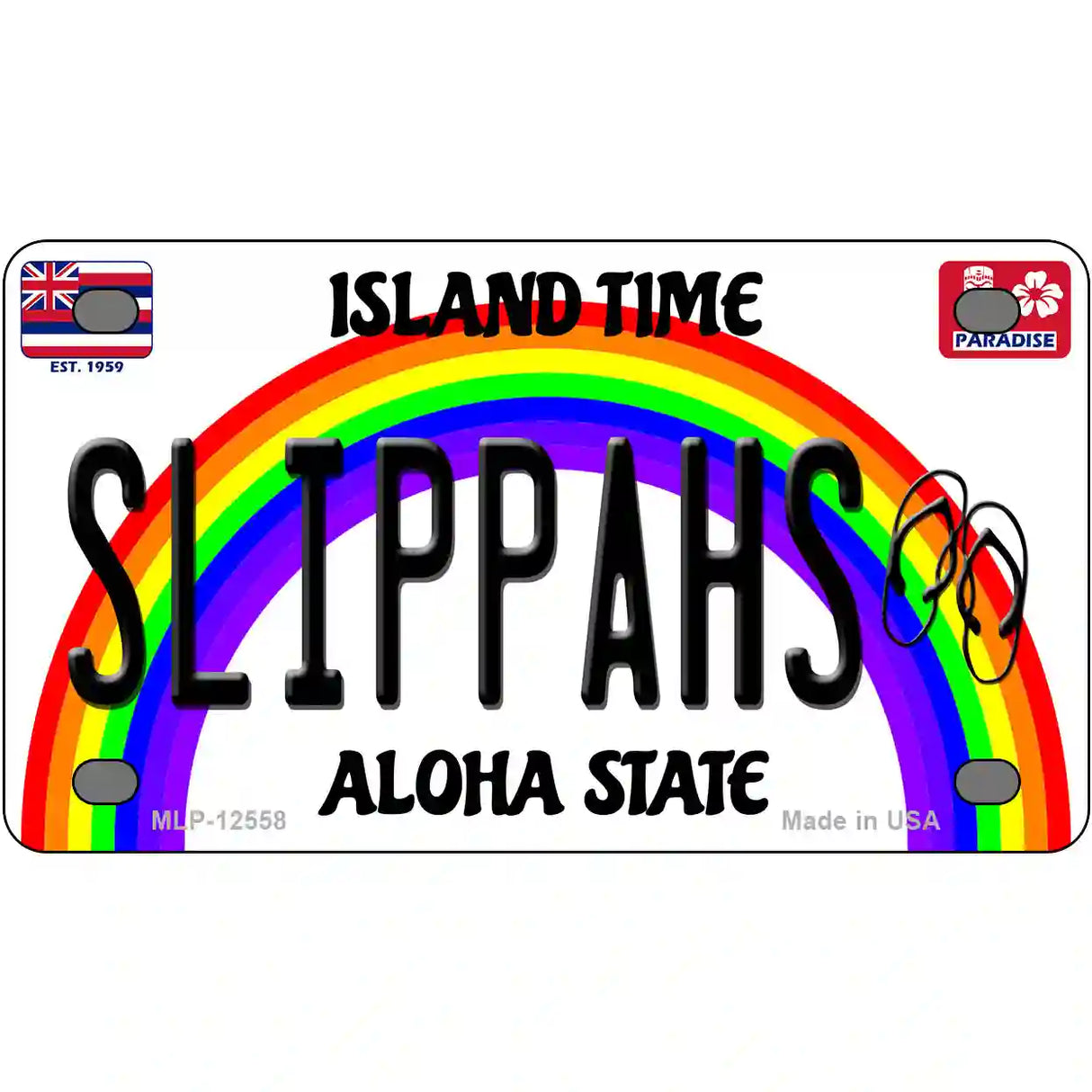 Slippahs Hawaii Novelty Metal License Plate 4" x 2.2" (MLP)