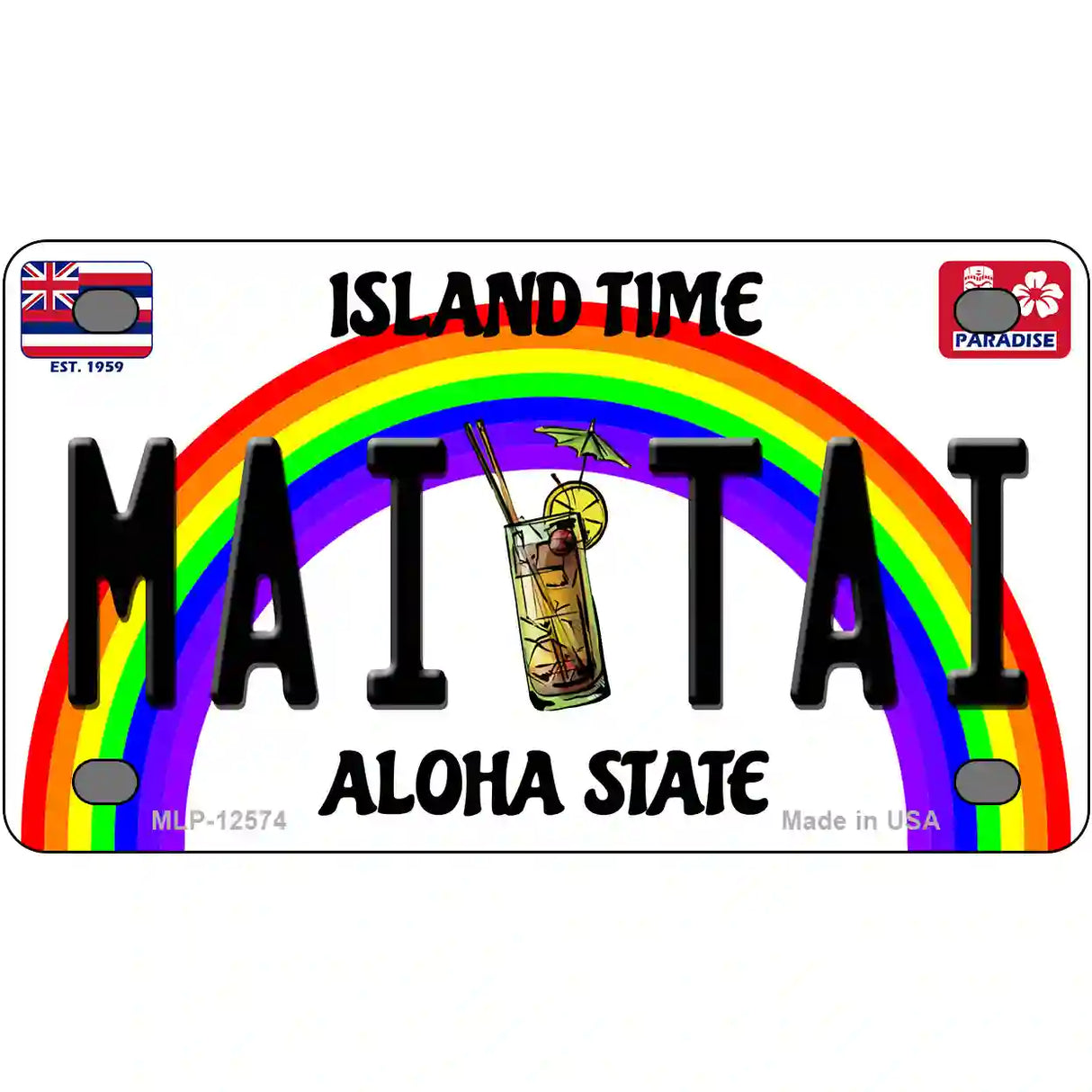 Mai Tai Hawaii Novelty Metal License Plate 4" x 2.2" (MLP)