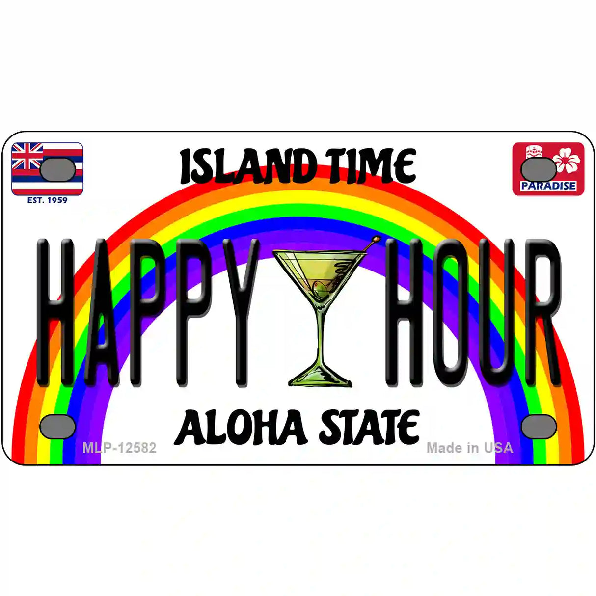 Happy Hour Hawaii Novelty Metal License Plate 4" x 2.2" (MLP)