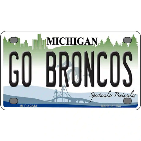 Go Broncos Michigan Novelty Metal License Plate 4" x 2.2" (MLP)