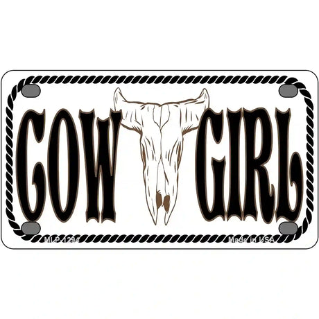 Cowgirl with Cow Skull Novelty Metal License Plate 4" x 2.2" (MLP)