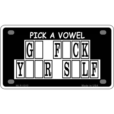 Pick A Vowel Novelty Metal License Plate 4" x 2.2" (MLP)