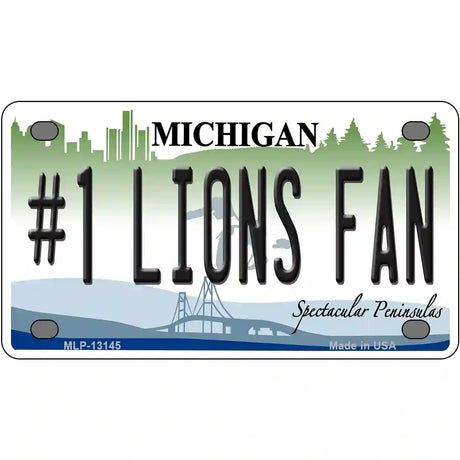 Number 1 Lions Fan Novelty Metal License Plate Tag 4" x 2.2" (MLP)