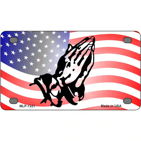 American Flag Praying Hands Novelty Metal License Plate 4" x 2.2" (MLP)