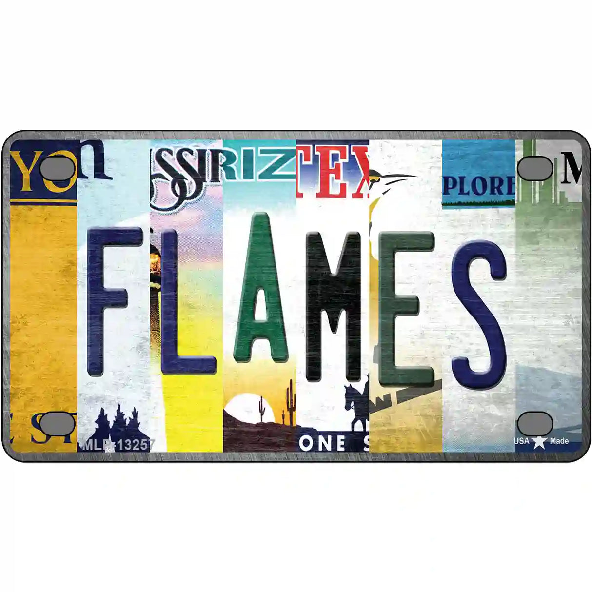 Flames Strip Art Novelty Metal License Plate Tag 4" x 2.2" (MLP)