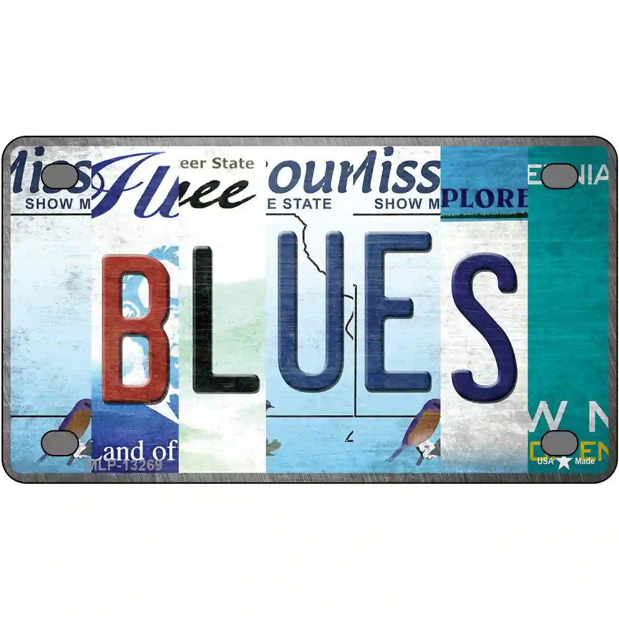 Blues Strip Art Novelty Metal License Plate Tag 4" x 2.2" (MLP)