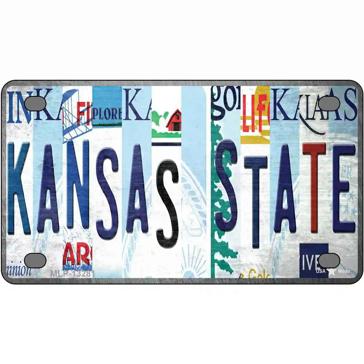 Kansas State Strip Art Novelty Metal License Plate Tag 4" x 2.2" (MLP)