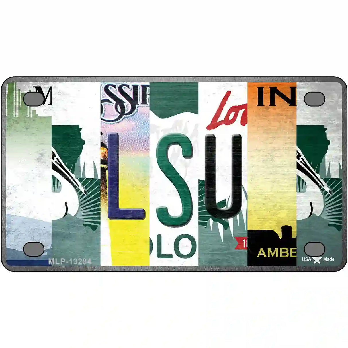 LSU Strip Art Novelty Metal License Plate Tag 4" x 2.2" (MLP)