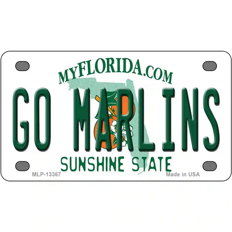 Go Marlins Novelty Metal License Plate Tag 4" x 2.2" (MLP)