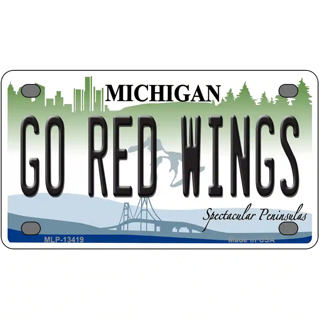 Go Red Wings Novelty Metal License Plate Tag 4" x 2.2" (MLP)