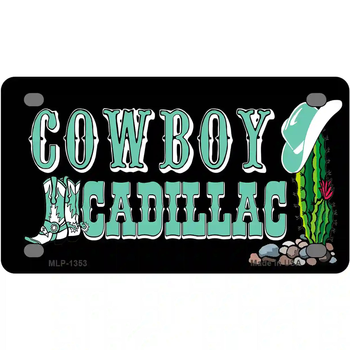 Cowboy Cadillac Novelty Metal License Plate 4" x 2.2" (MLP)