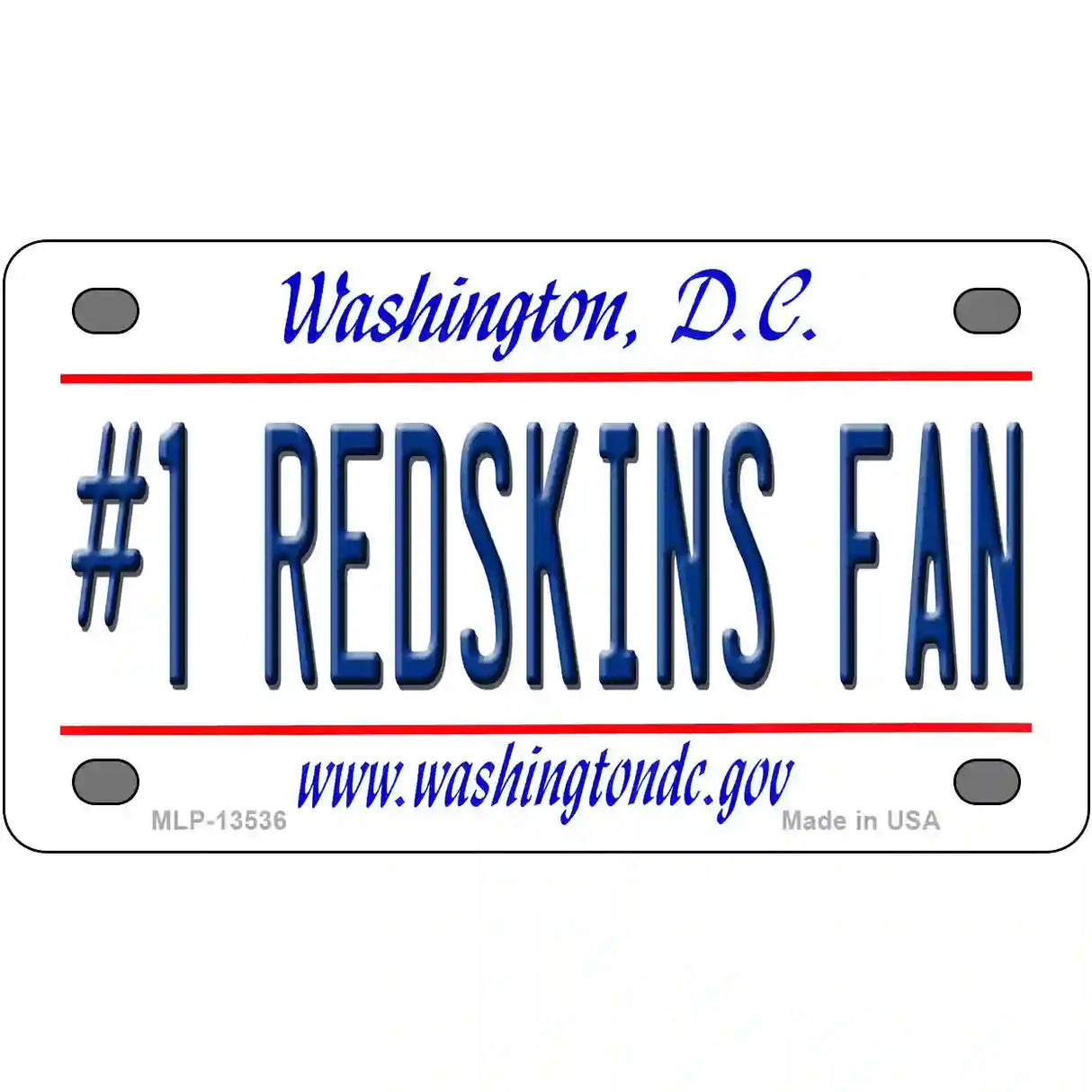 Number 1 Redskins Fan Novelty Metal License Plate Tag 4" x 2.2" (MLP)