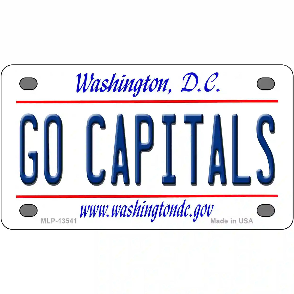 Go Capitals Novelty Metal License Plate Tag 4" x 2.2" (MLP)