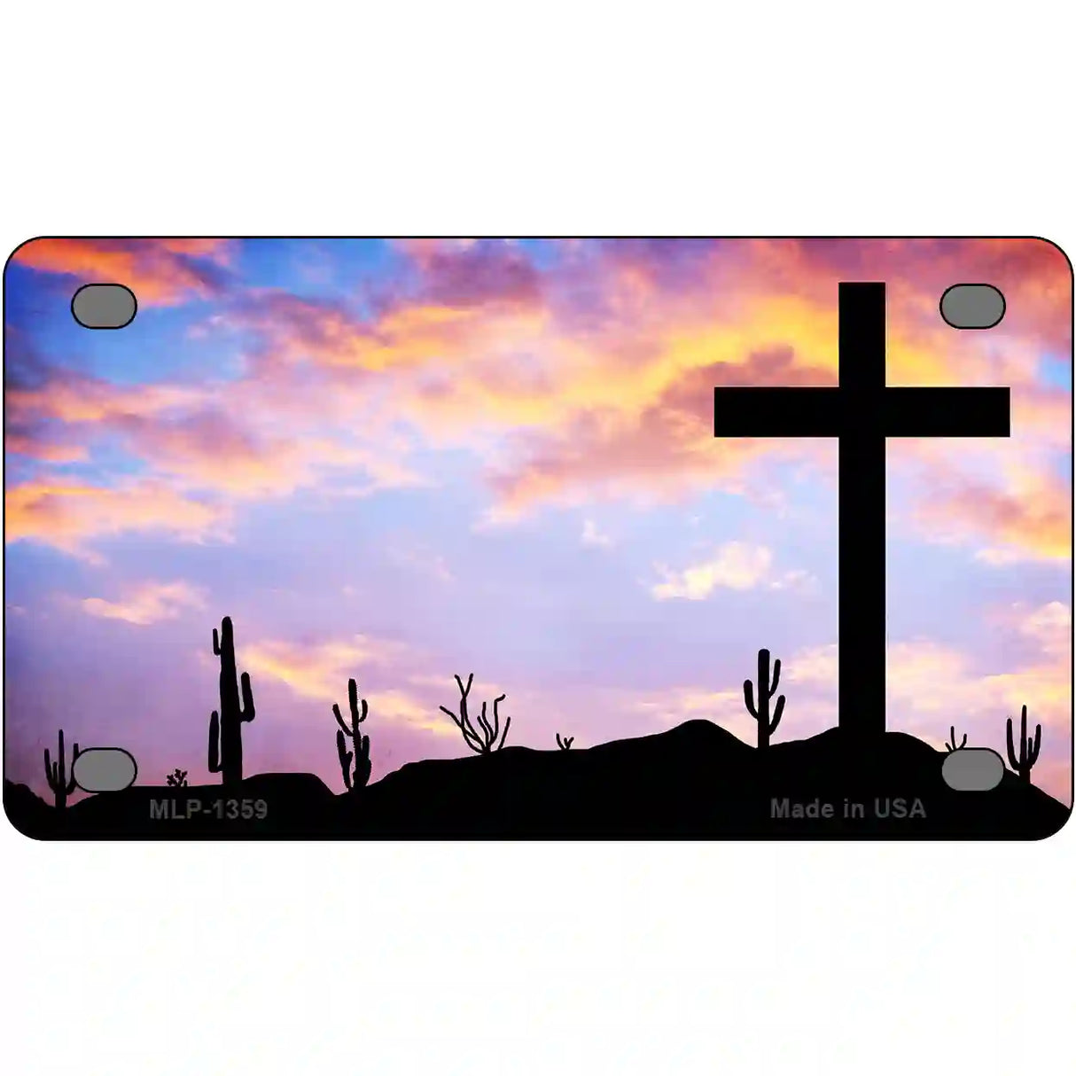 Cross Sunrise Photograph Novelty Metal License Plate 4" x 2.2" (MLP)