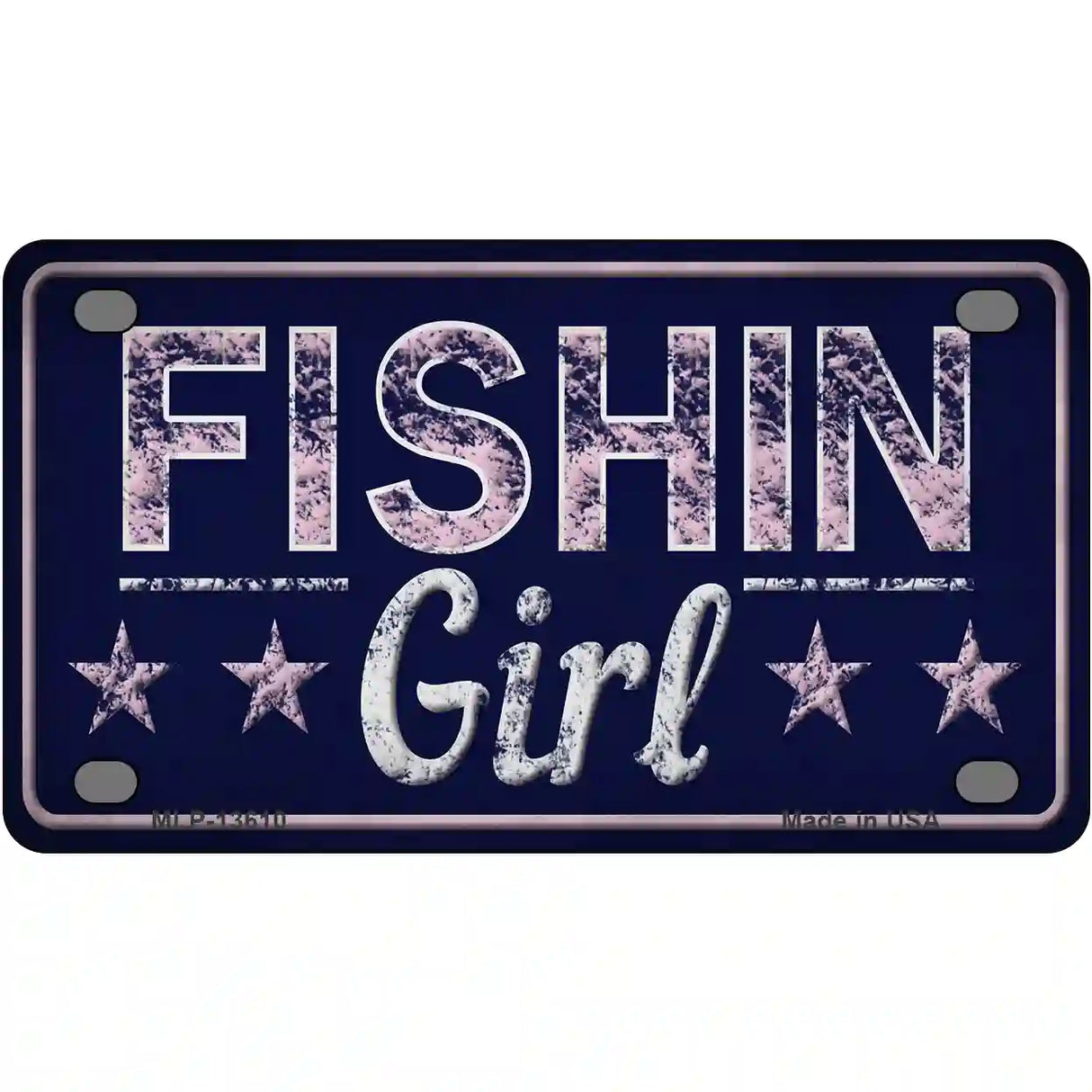 Fishin Girl Novelty Metal License Plate Tag 4" x 2.2" (MLP)