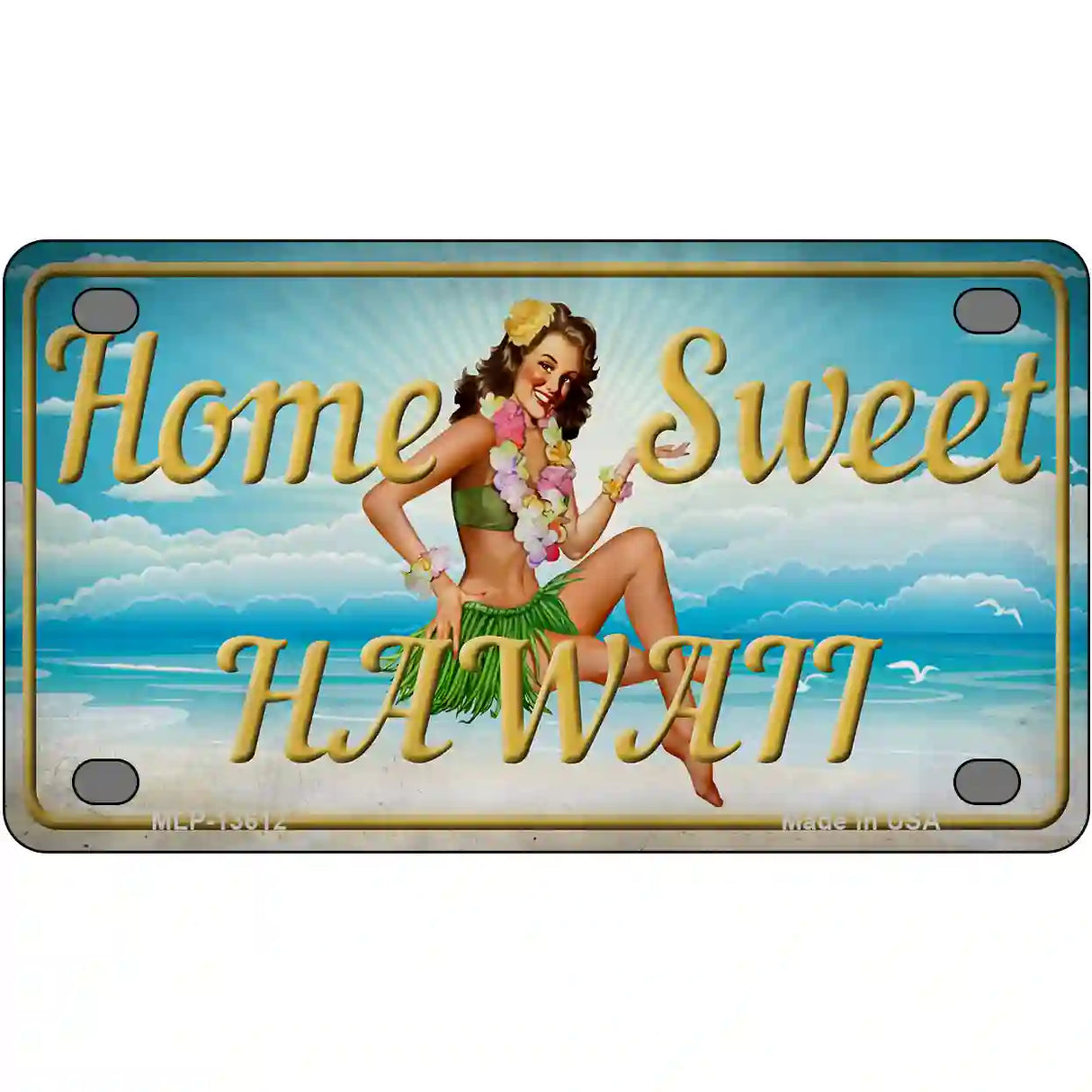 Home Sweet Hawaii Novelty Metal License Plate Tag 4" x 2.2" (MLP)