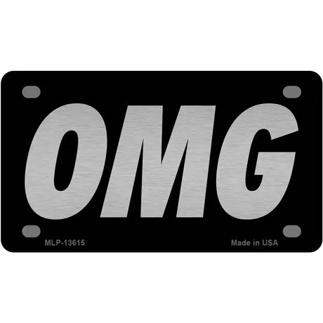 OMG Black Novelty Metal License Plate Tag 4" x 2.2" (MLP)