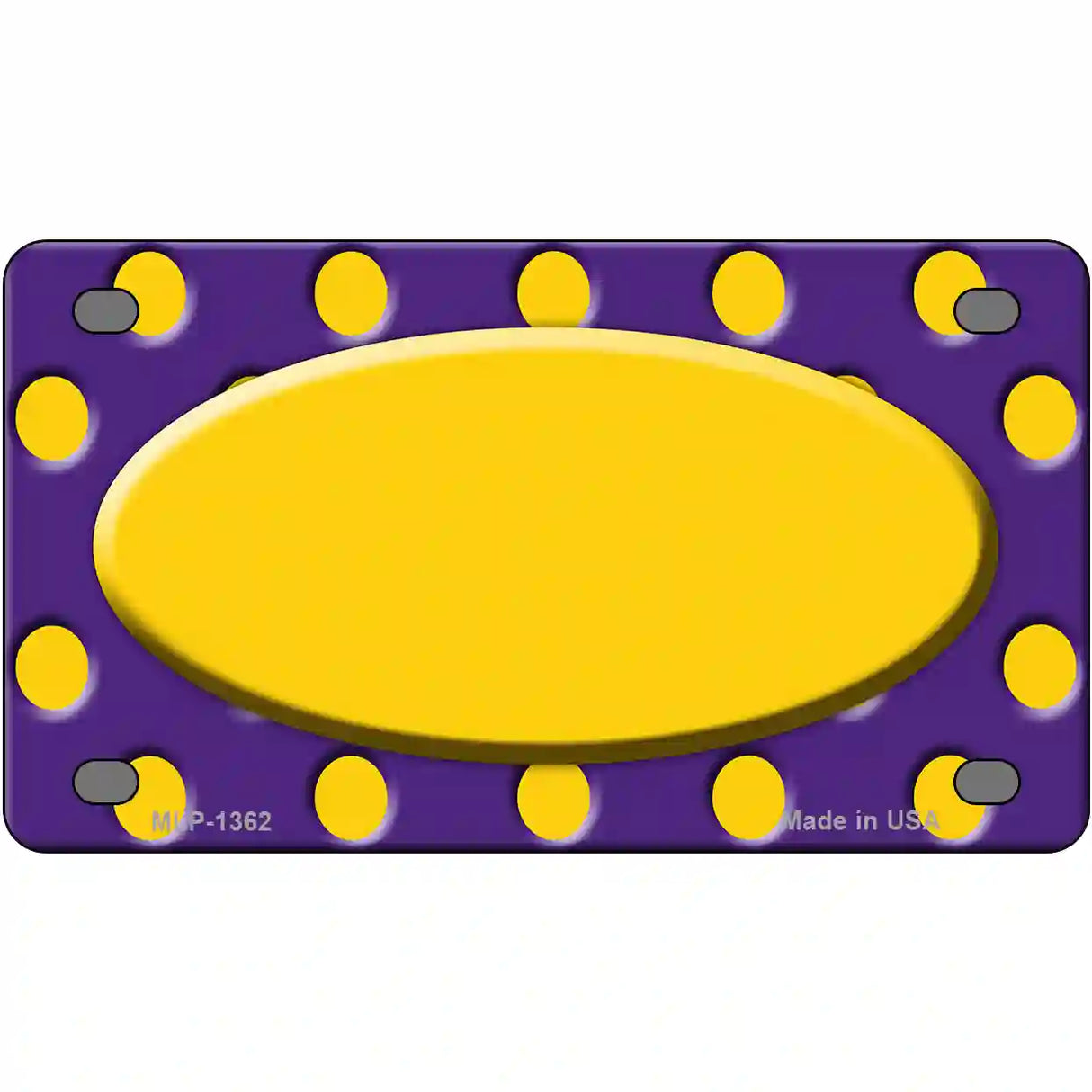 Yellow Purple Polka Dot Center Oval Metal Novelty License Plate