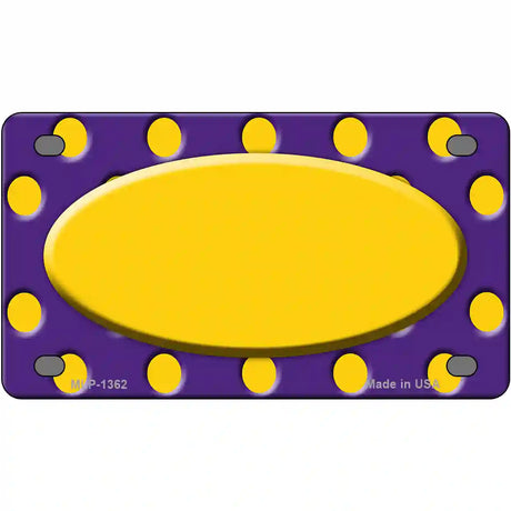 Yellow Purple Polka Dot Center Oval Metal Novelty License Plate 4" x 2.2" (MLP)