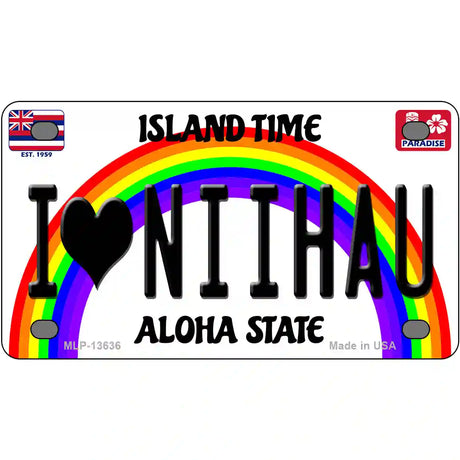 I Heart Niihau Novelty Metal License Plate Tag 4" x 2.2" (MLP)