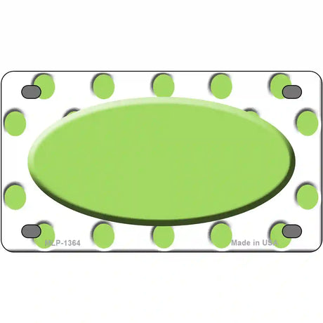 Lime Green White Polka Dot Center Oval Metal Novelty License Plate 4" x 2.2" (MLP)