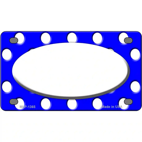 White Royal Blue Polka Dot Center Oval Metal Novelty License Plate 4" x 2.2" (MLP)