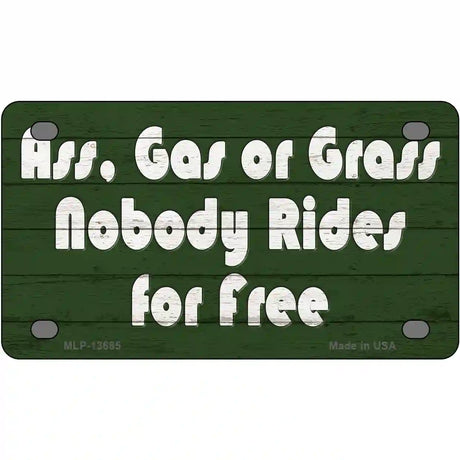 Ass Gas Or Grass Novelty Metal License Plate Tag 4" x 2.2" (MLP)