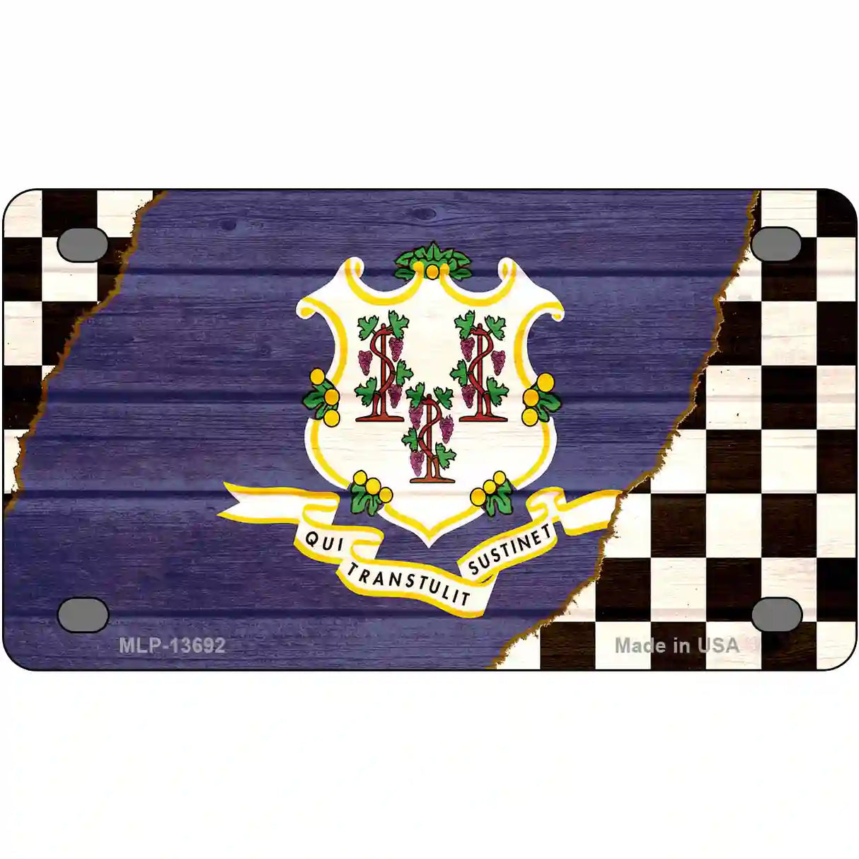 Connecticut Racing Flag Novelty Metal License Plate Tag 4" x 2.2" (MLP)