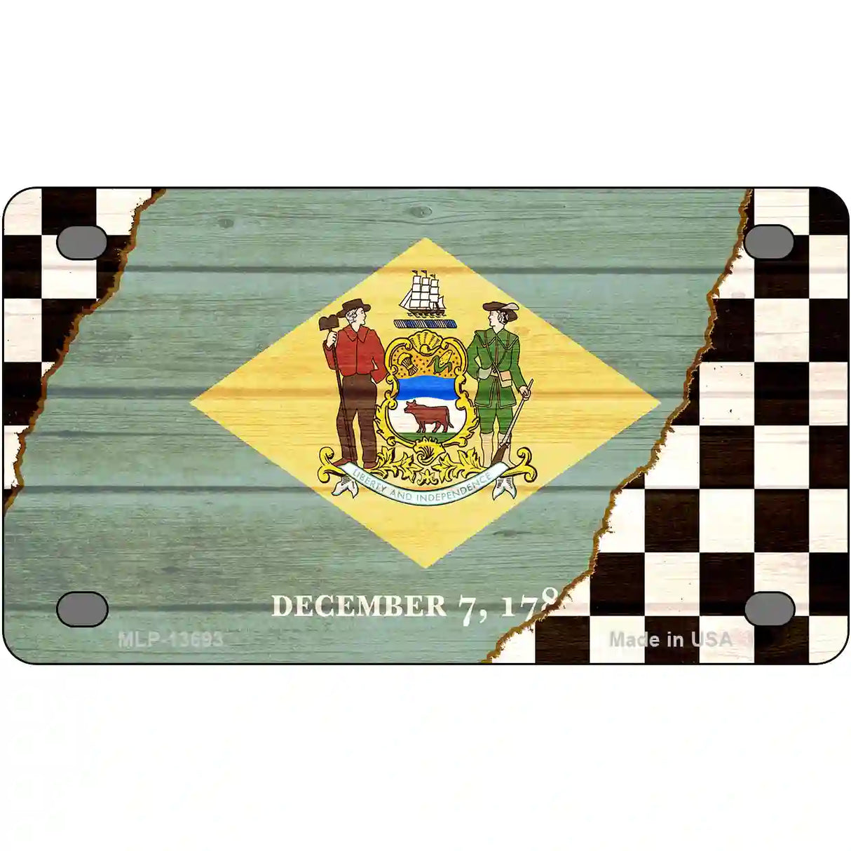 Delaware Racing Flag Novelty Metal License Plate Tag 4" x 2.2" (MLP)