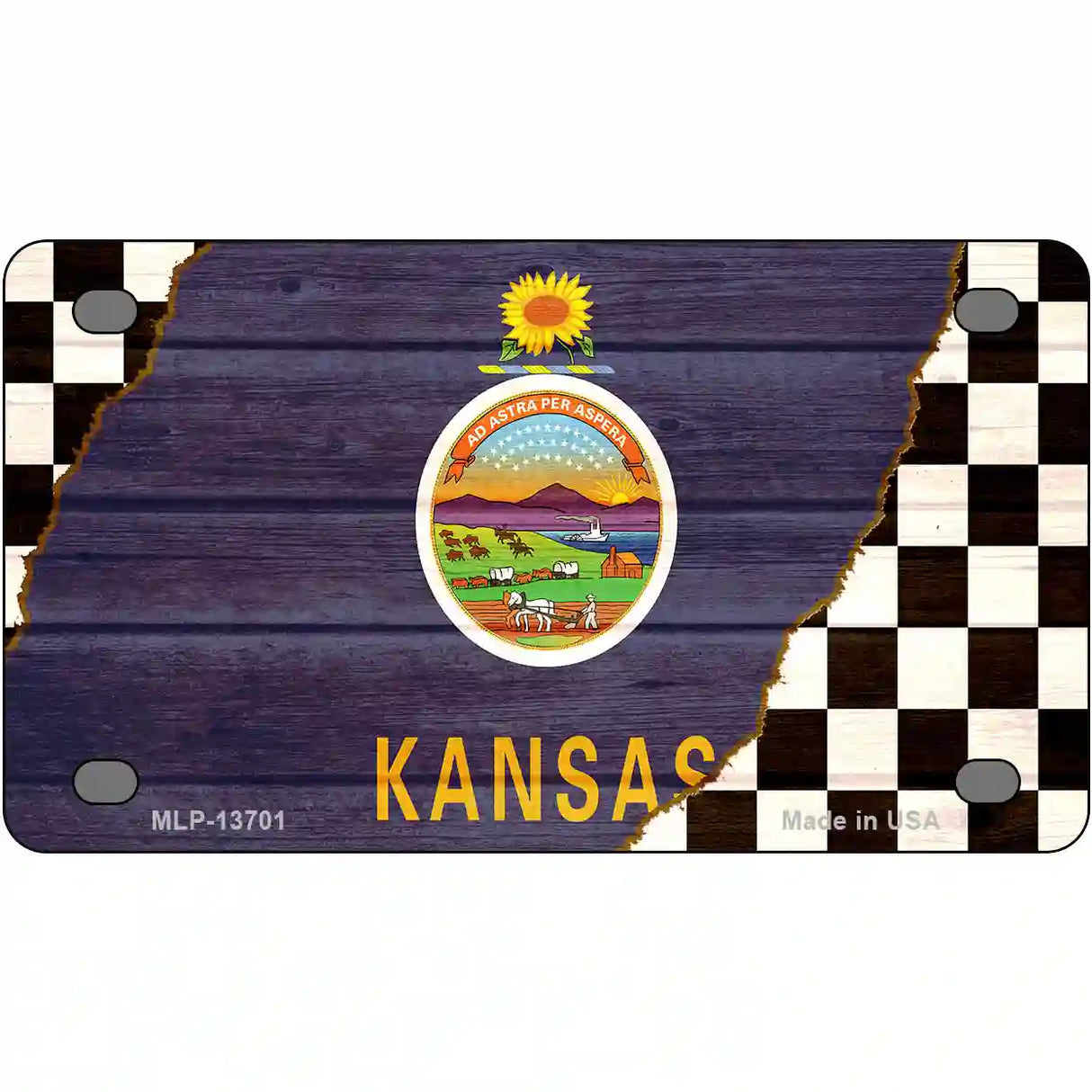 Kansas Racing Flag Novelty Metal License Plate Tag 4" x 2.2" (MLP)