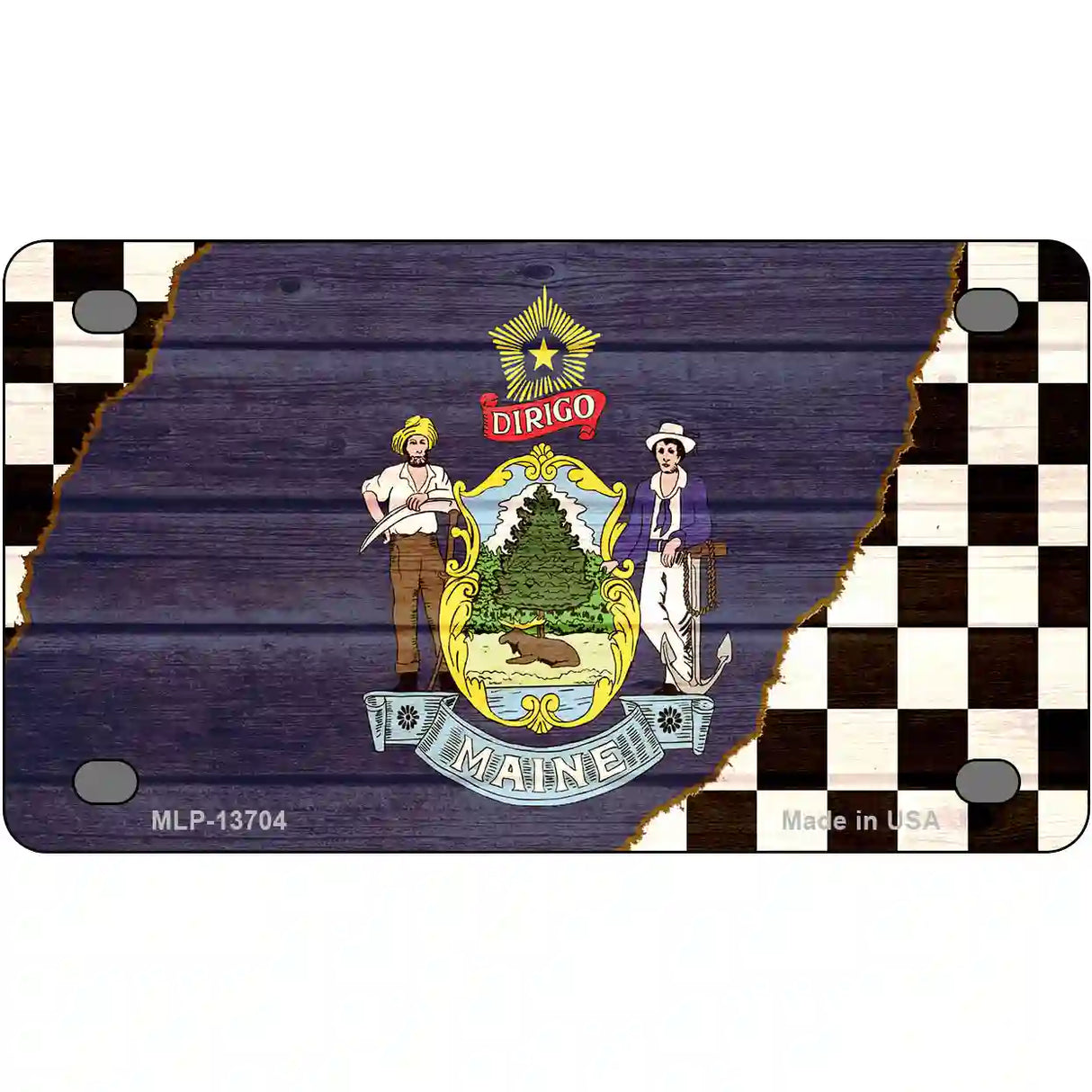 Maine Racing Flag Novelty Metal License Plate Tag 4" x 2.2" (MLP)