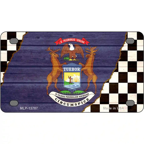 Michigan Racing Flag Novelty Metal License Plate Tag 4" x 2.2" (MLP)