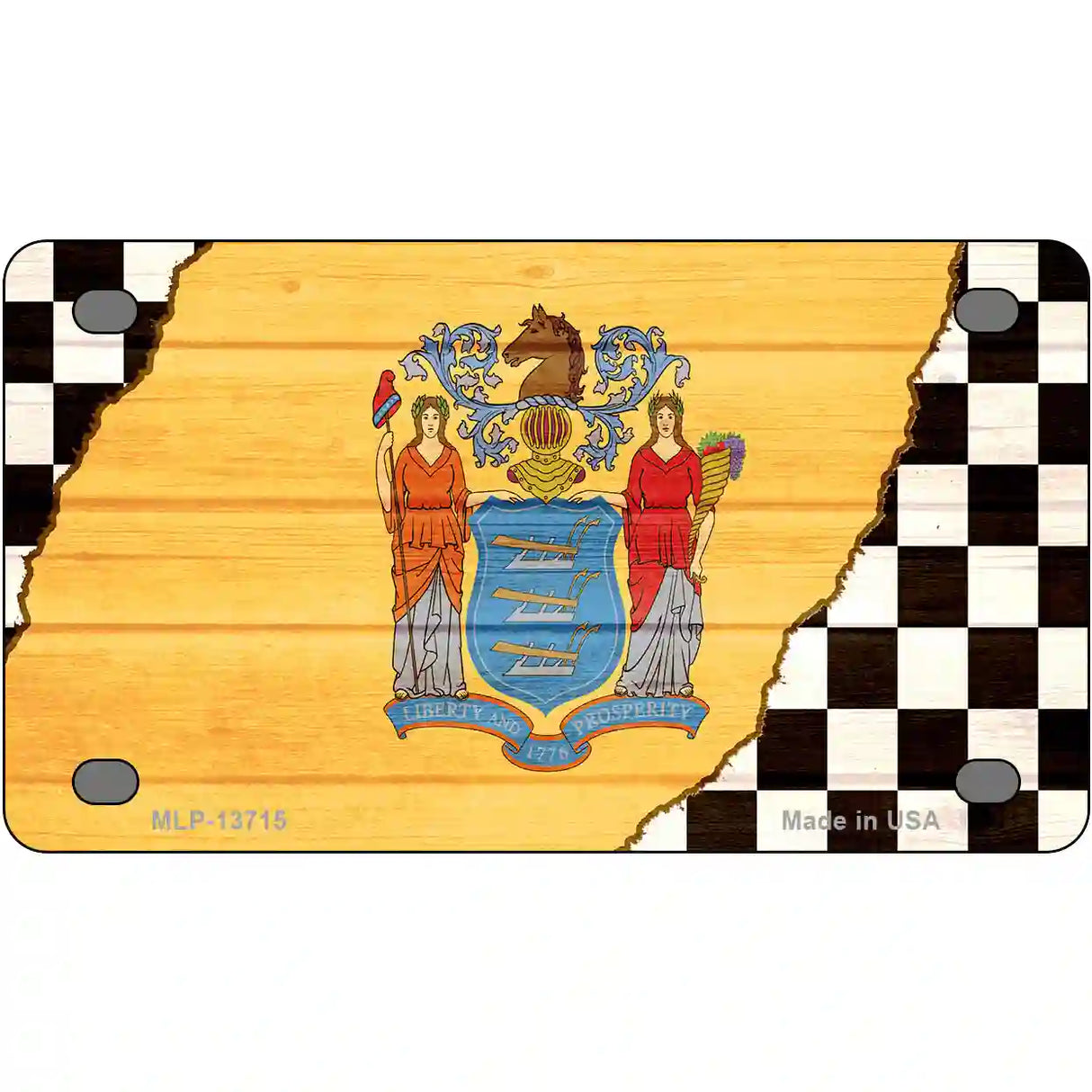 New Jersey Racing Flag Novelty Metal License Plate Tag 4" x 2.2" (MLP)