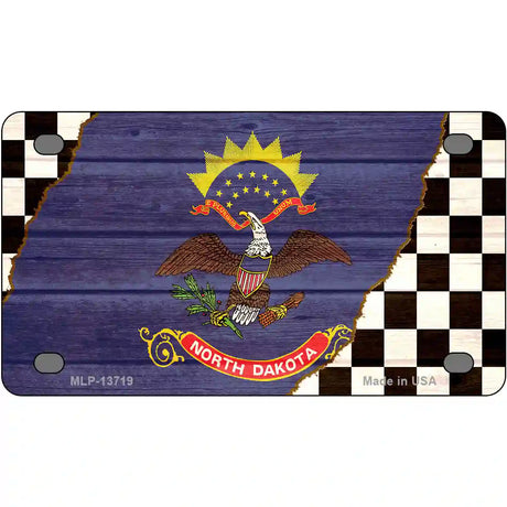 North Dakota Racing Flag Novelty Metal License Plate Tag 4" x 2.2" (MLP)