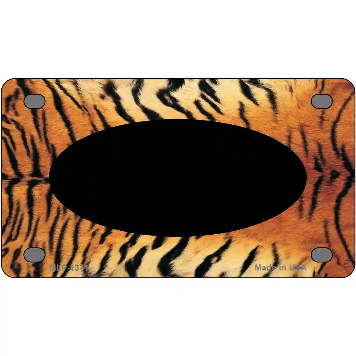 Tiger With Black Center Oval Metal Novelty License Plate 4" x 2.2" (MLP)