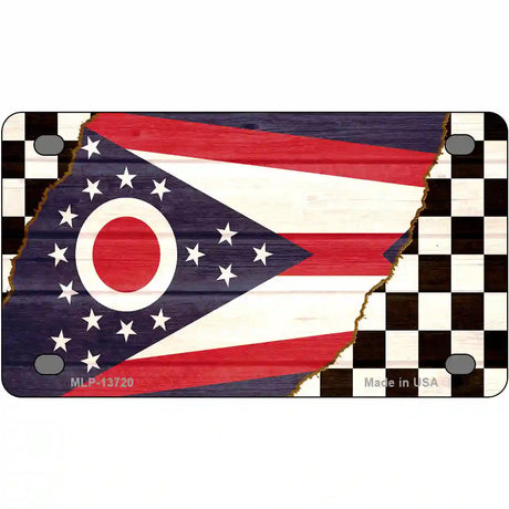 Ohio Racing Flag Novelty Metal License Plate Tag 4" x 2.2" (MLP)