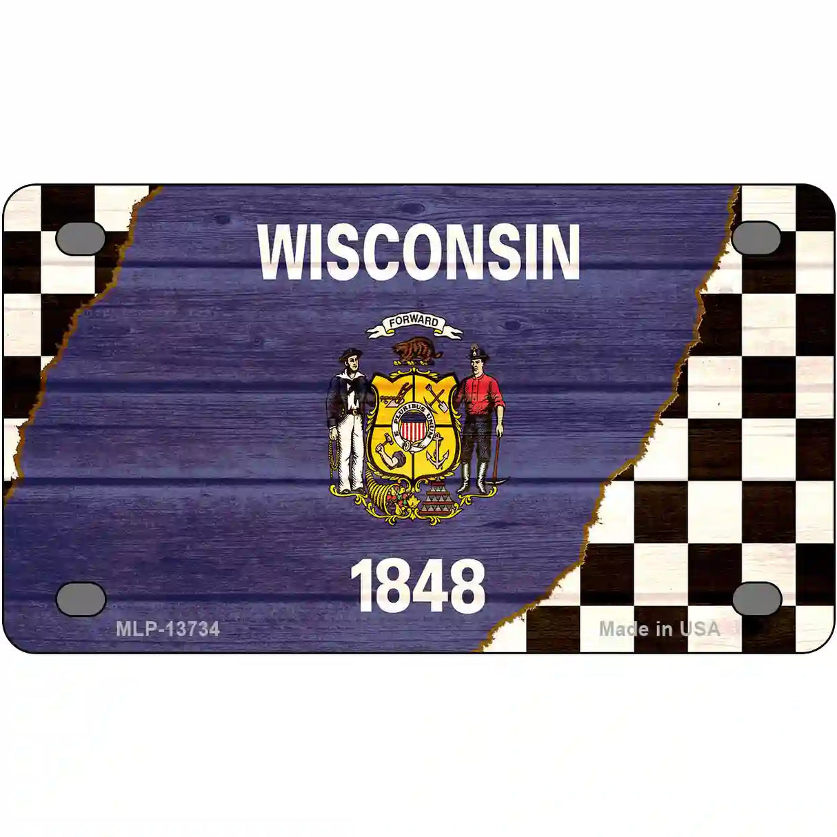 Wisconsin Racing Flag Novelty Metal License Plate Tag 4" x 2.2" (MLP)