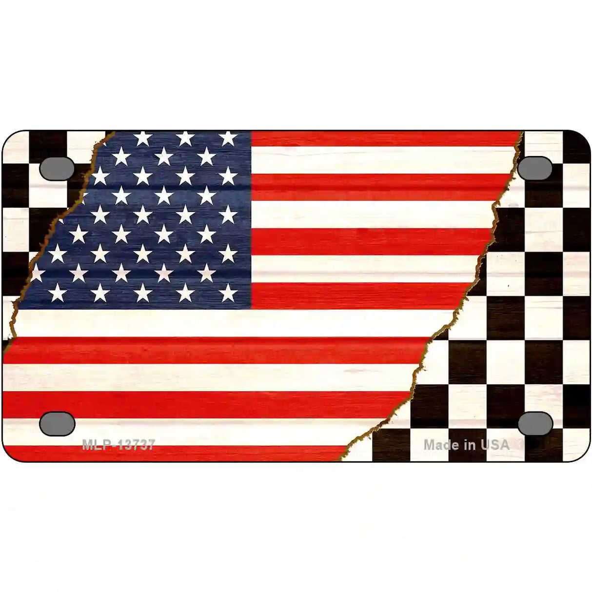 USA Racing Flag Novelty Metal License Plate Tag 4" x 2.2" (MLP)